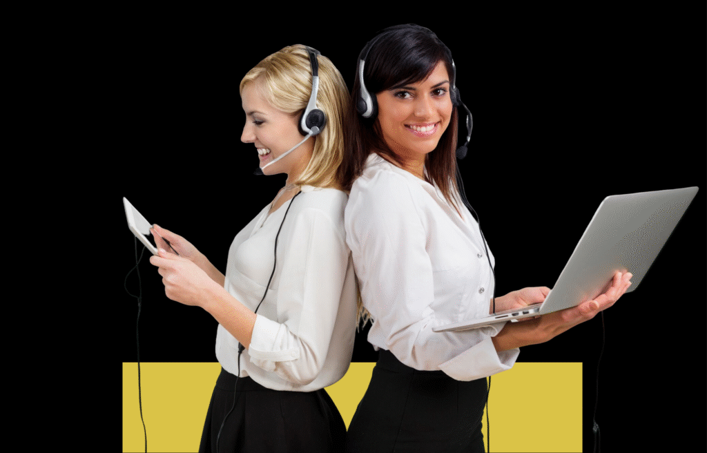 CyberCityMX call center agent wearing a headset, smiling confidently while working in a professional environment.